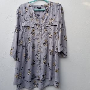 Torrid gray yellow floral button sleeve top XXL